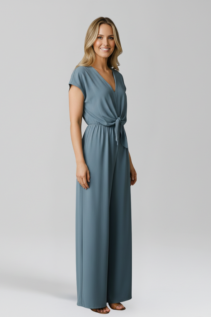 Luna | V Neck Jumpsuit with Tied Waist