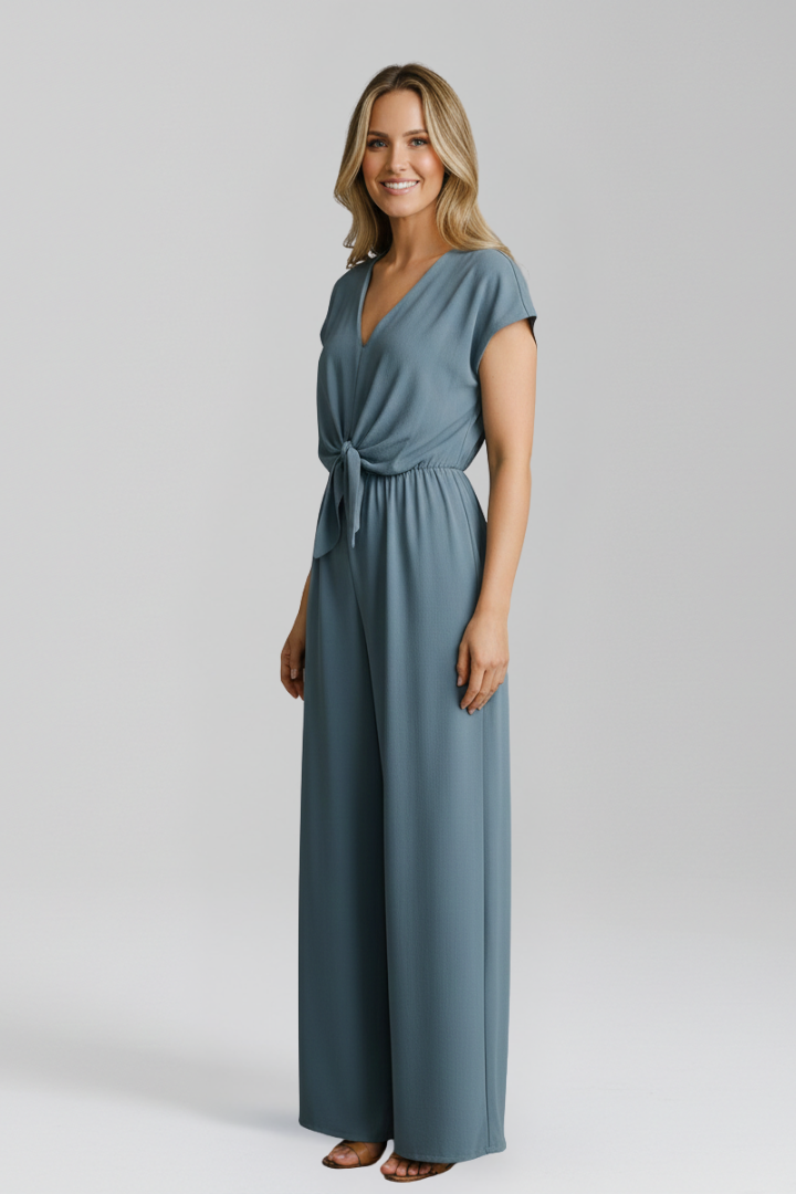 Luna | V Neck Jumpsuit with Tied Waist