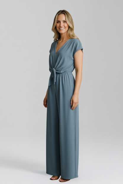 Luna | V Neck Jumpsuit with Tied Waist