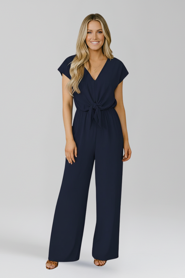 Luna | V Neck Jumpsuit with Tied Waist