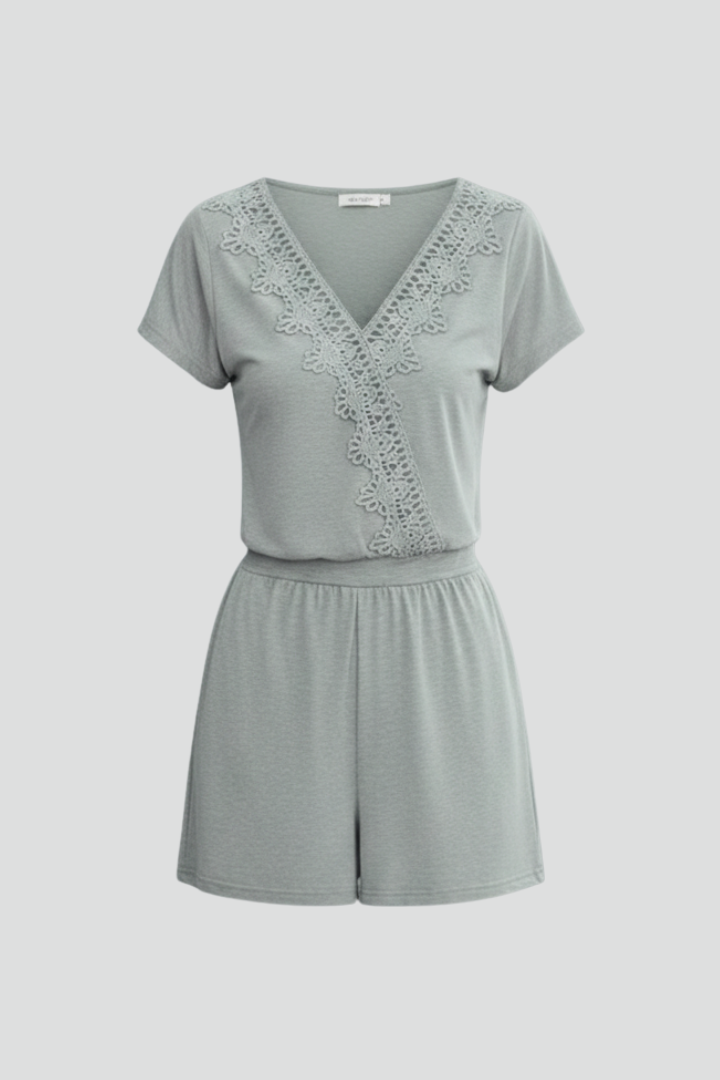 Lila | V Neck Crochet Detail Jumpsuit