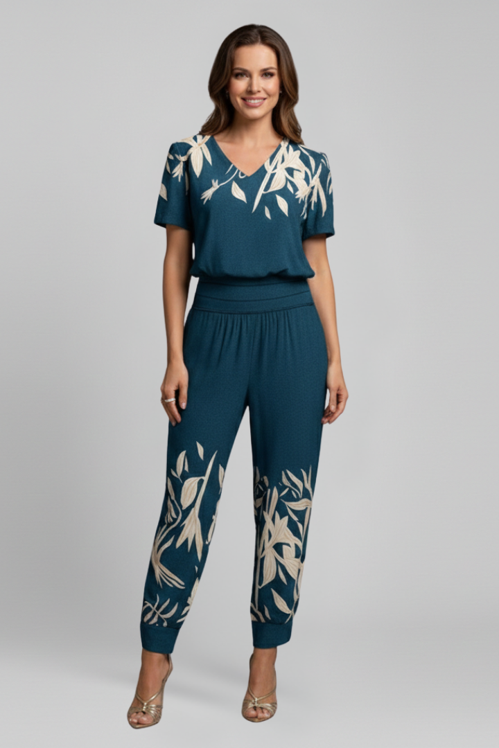 Lena | V Neck Jumpsuit with Elastic Waist