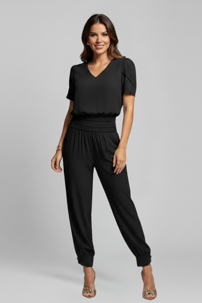 Lena | V Neck Jumpsuit with Elastic Waist