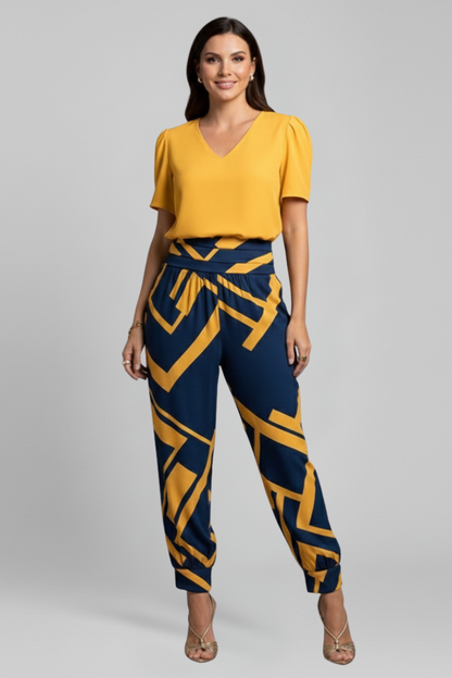 Lena | V Neck Jumpsuit with Elastic Waist