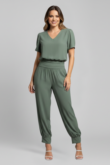 Lena | V Neck Jumpsuit with Elastic Waist