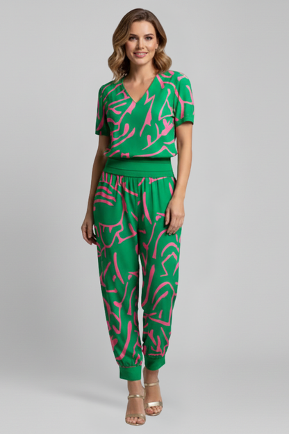 Lena | V Neck Jumpsuit with Elastic Waist
