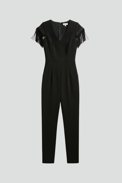 Lena | V Neck Fringe Shoulder Jumpsuit