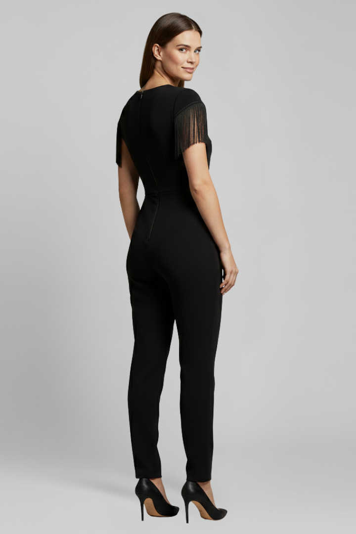 Lena | V Neck Fringe Shoulder Jumpsuit
