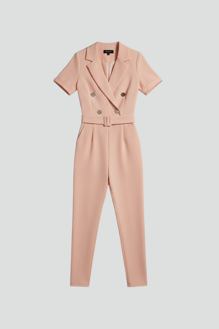 Elena | V Neck Jumpsuit with Tied Waist Belt