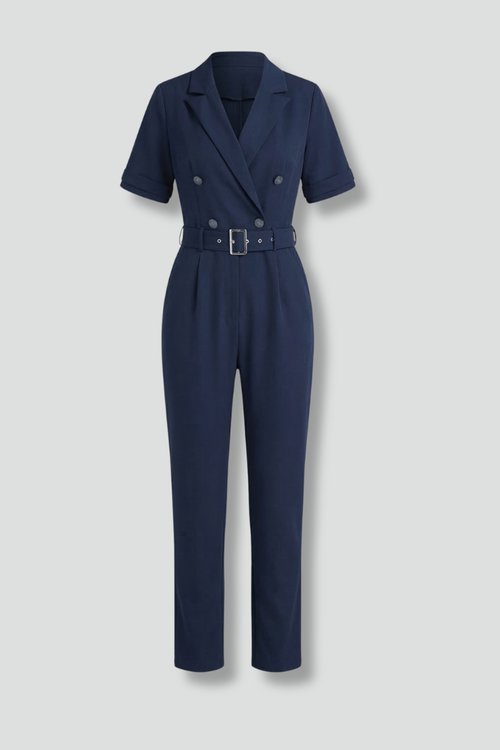 Elena | V Neck Jumpsuit with Tied Waist Belt