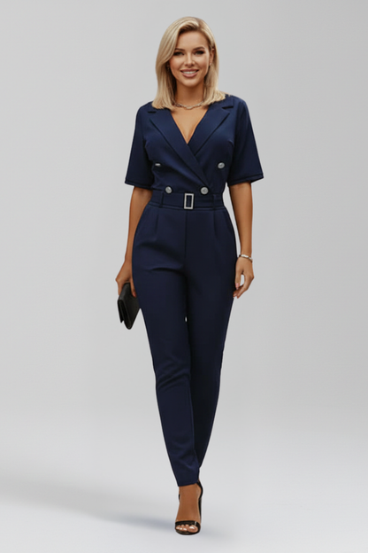 Elena | V Neck Jumpsuit with Tied Waist Belt