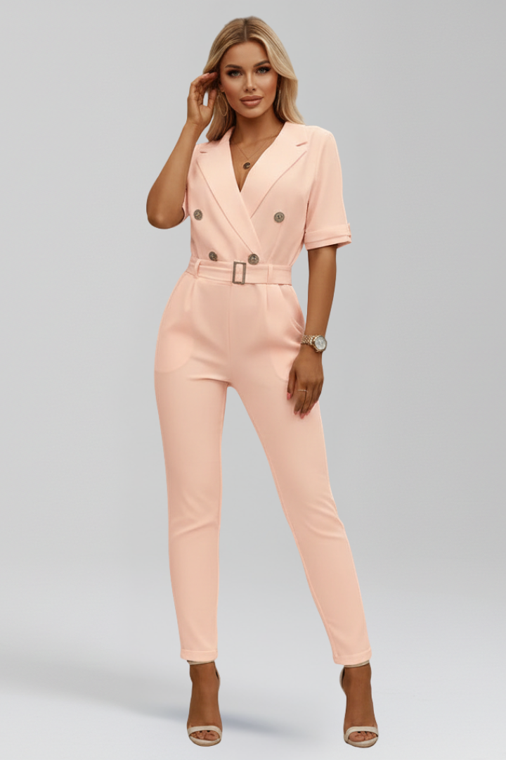 Elena | V Neck Jumpsuit with Tied Waist Belt