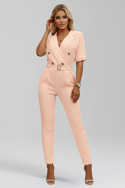 Elena | V Neck Jumpsuit with Tied Waist Belt