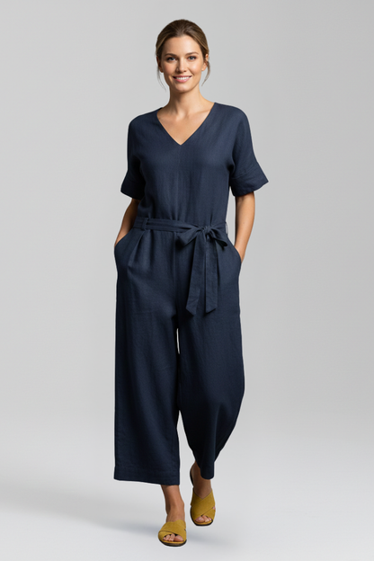 Lila | V Neckline Jumpsuit with Waist Tie