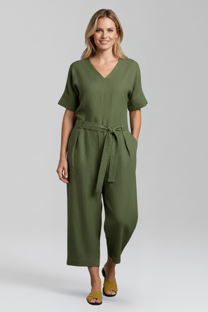Lila | V Neckline Jumpsuit with Waist Tie