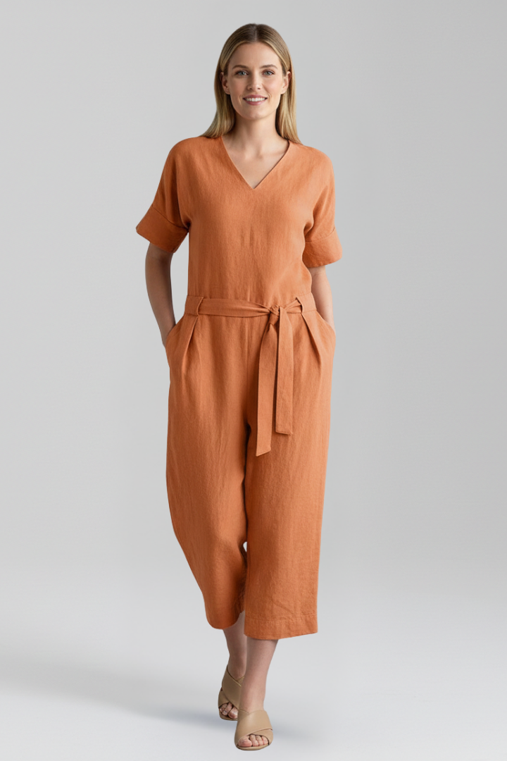 Lila | V Neckline Jumpsuit with Waist Tie