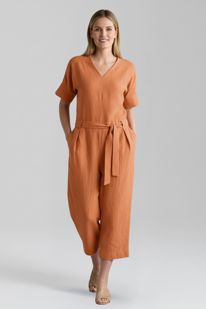 Lila | V Neckline Jumpsuit with Waist Tie