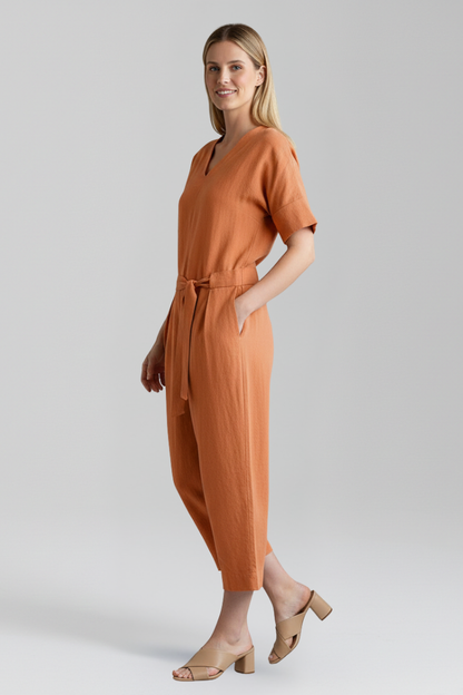 Lila | V Neckline Jumpsuit with Waist Tie