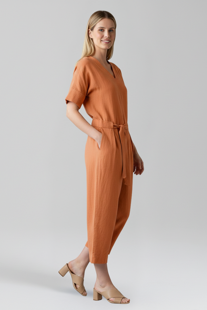 Lila | V Neckline Jumpsuit with Waist Tie