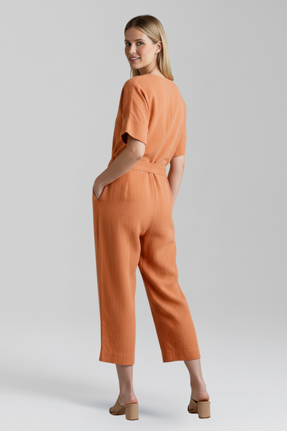 Lila | V Neckline Jumpsuit with Waist Tie
