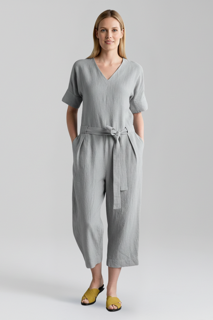 Lila | V Neckline Jumpsuit with Waist Tie