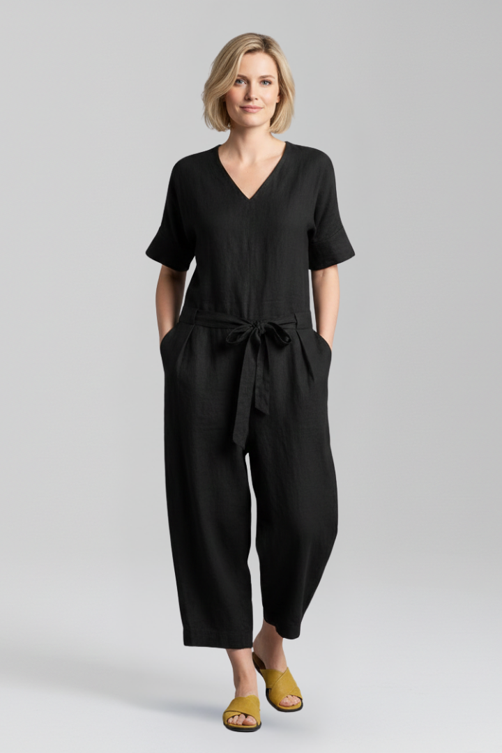 Lila | V Neckline Jumpsuit with Waist Tie