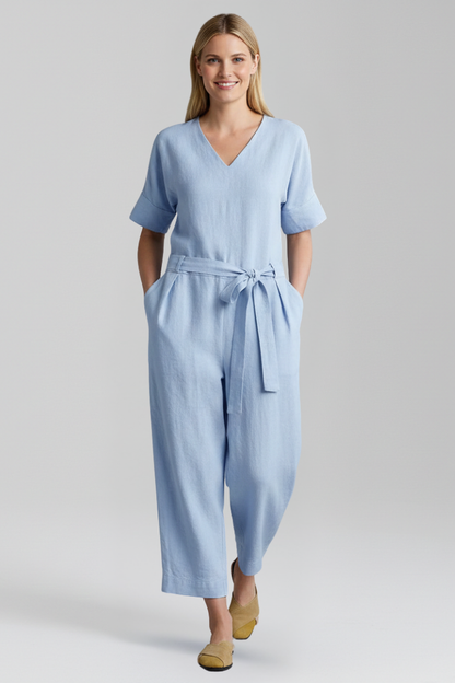 Lila | V Neckline Jumpsuit with Waist Tie