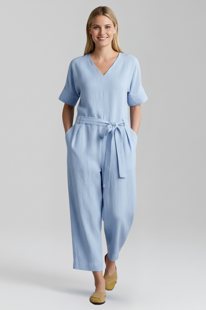 Lila | V Neckline Jumpsuit with Waist Tie