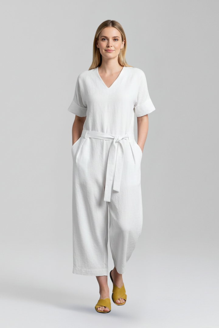 Lila | V Neckline Jumpsuit with Waist Tie