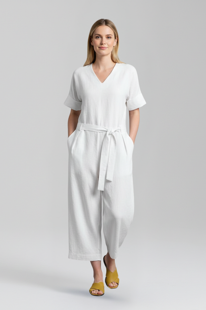 Lila | V Neckline Jumpsuit with Waist Tie