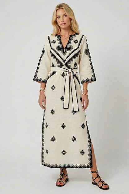Lila | Embroidered Kaftan Dress with Adjustable Waist