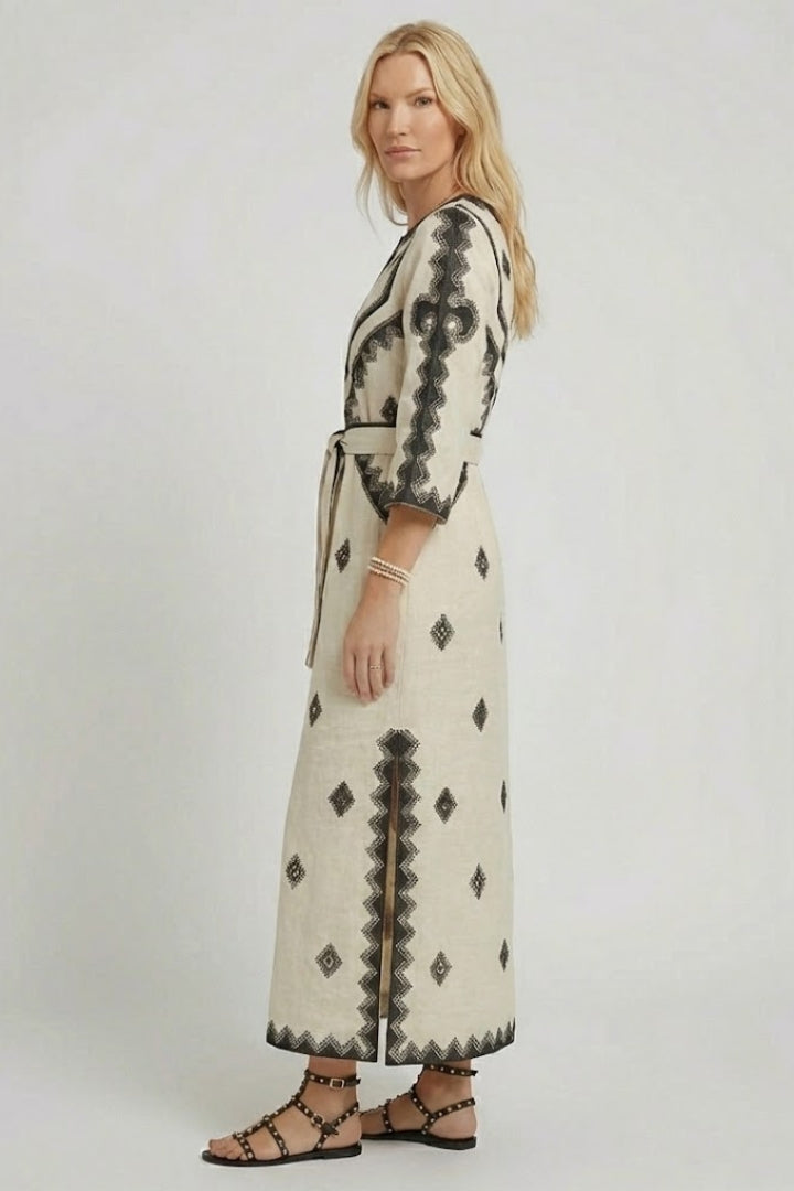 Lila | Embroidered Kaftan Dress with Adjustable Waist