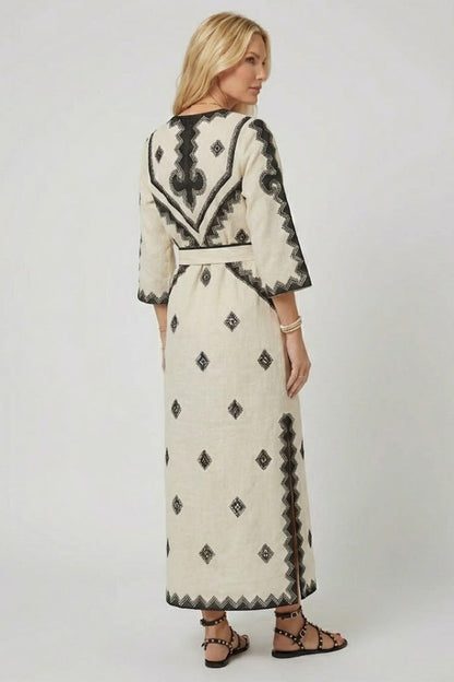 Lila | Embroidered Kaftan Dress with Adjustable Waist