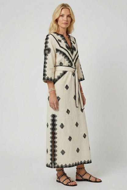 Lila | Embroidered Kaftan Dress with Adjustable Waist