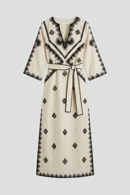 Lila | Embroidered Kaftan Dress with Adjustable Waist