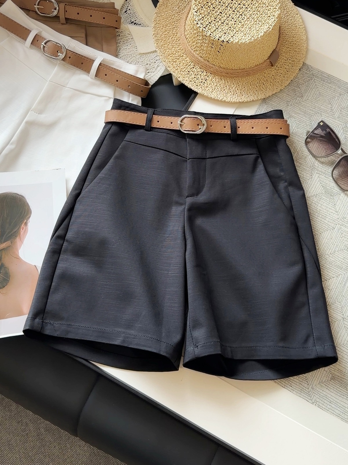Luna | Tailored Knee Length Shorts with Belt Loops and Pockets