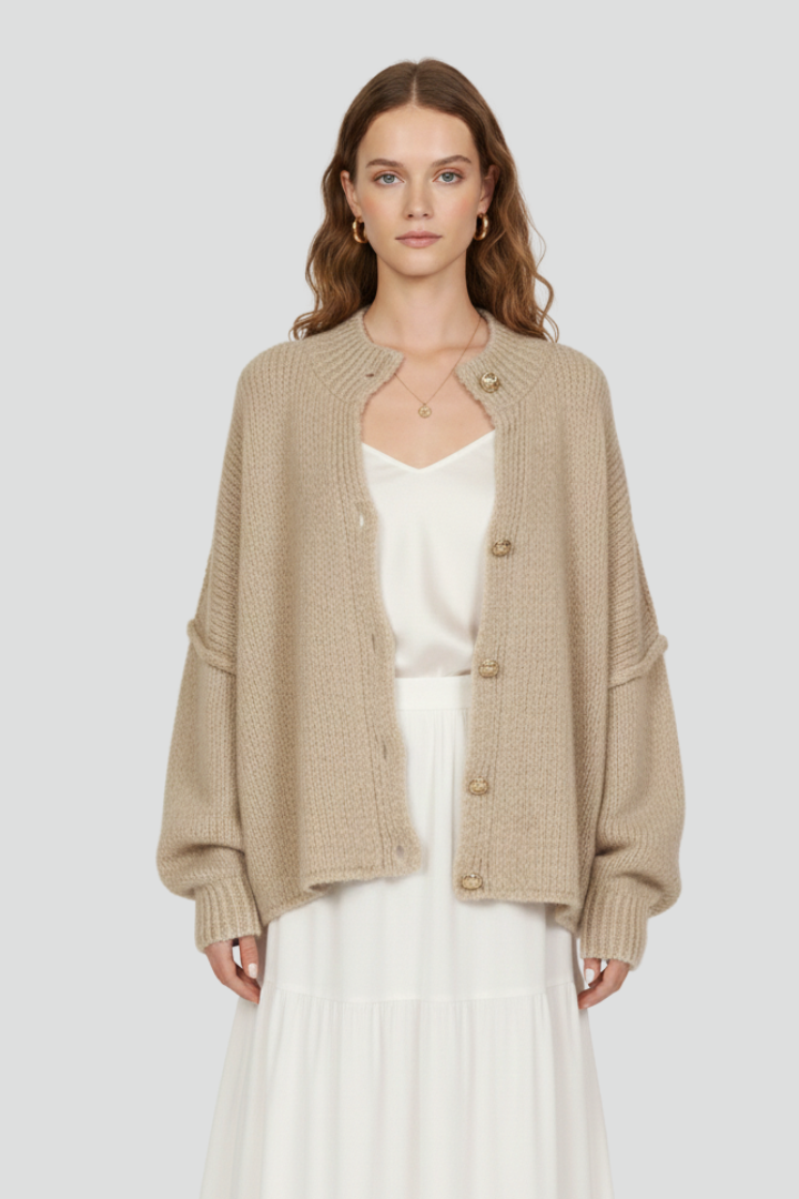 Lena | Knit Cardigan with Button-Front and Dropped Shoulders