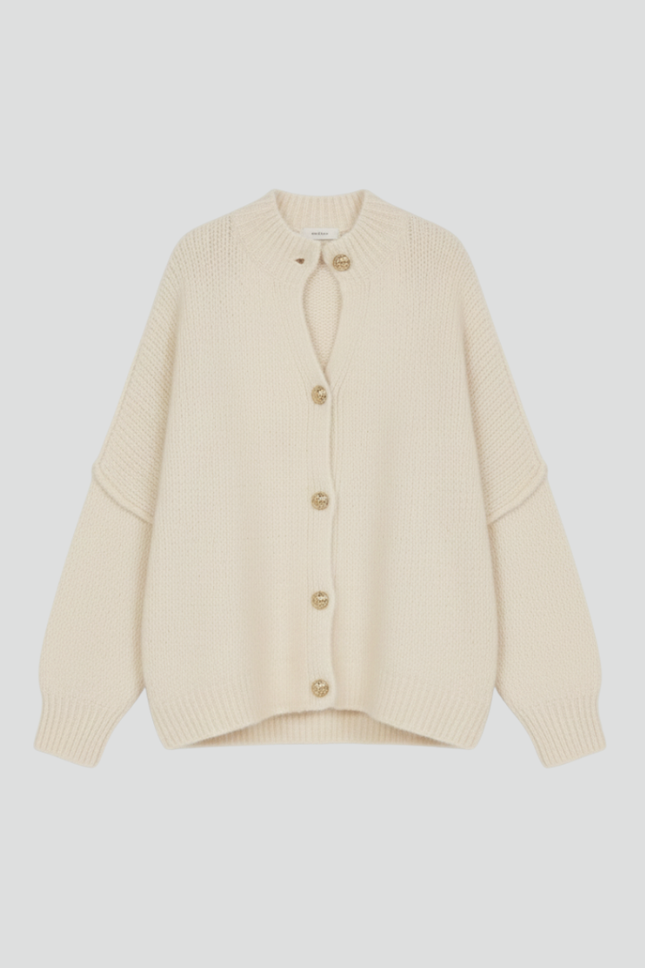 Lena | Knit Cardigan with Button-Front and Dropped Shoulders
