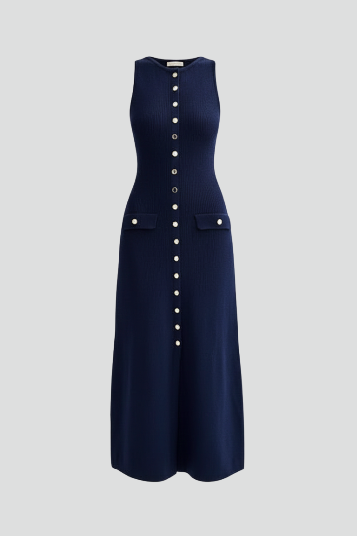 Lila | Knit Maxi Dress with Sleeveless Design and Front Buttons