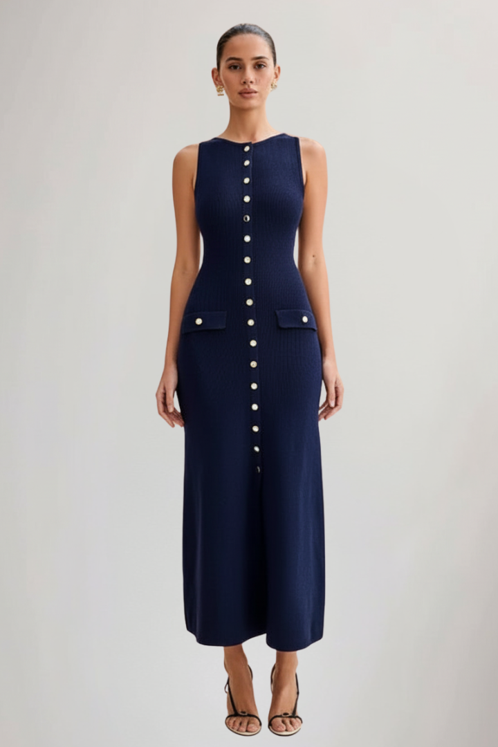 Lila | Knit Maxi Dress with Sleeveless Design and Front Buttons
