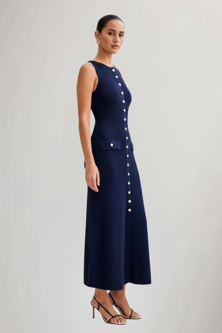 Lila | Knit Maxi Dress with Sleeveless Design and Front Buttons