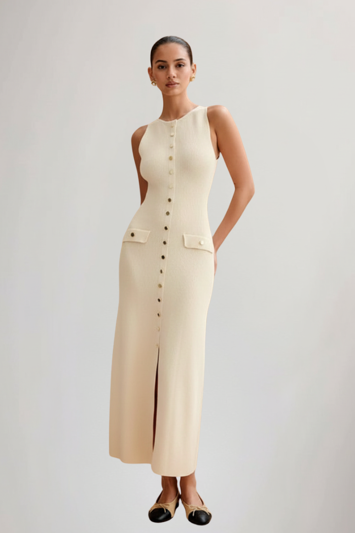 Lila | Knit Maxi Dress with Sleeveless Design and Front Buttons