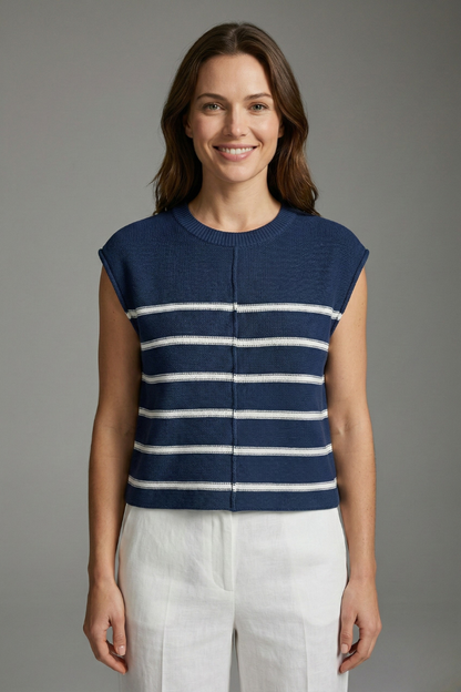 Lila | Striped Knit Top with Round Neck