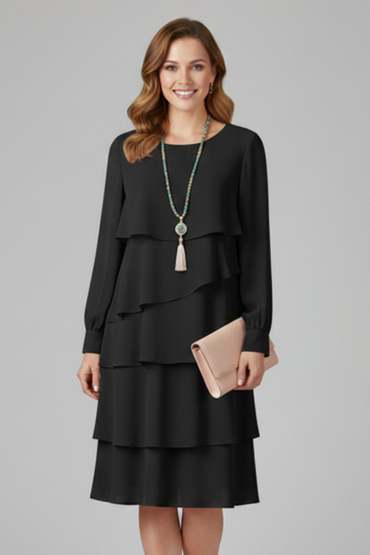 Lila | Layered Long Sleeve Dress with Tiered Skirt
