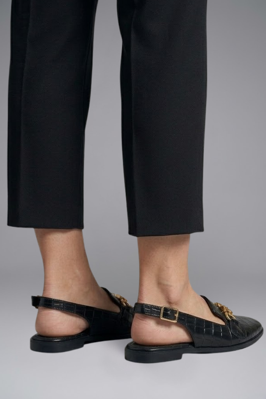 Lena | Leather Slingback Flats with Metal Vamp Detail
