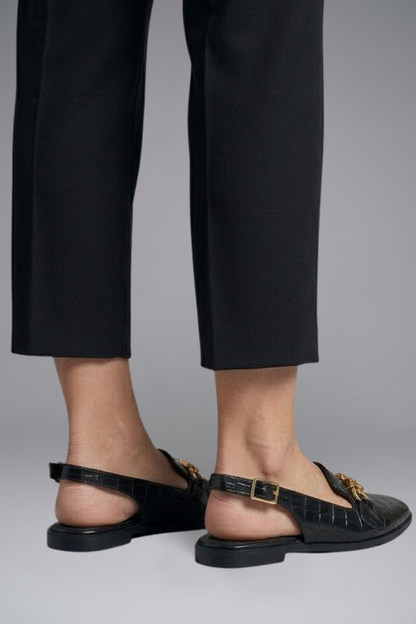 Lena | Leather Slingback Flats with Metal Vamp Detail