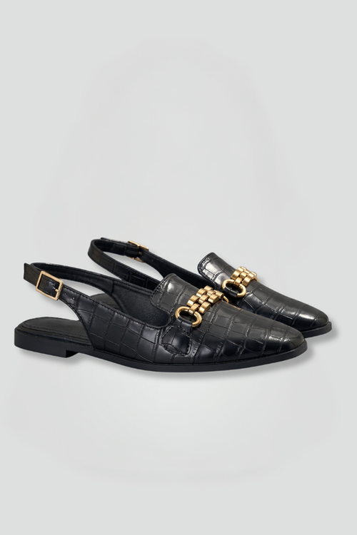 Lena | Leather Slingback Flats with Metal Vamp Detail