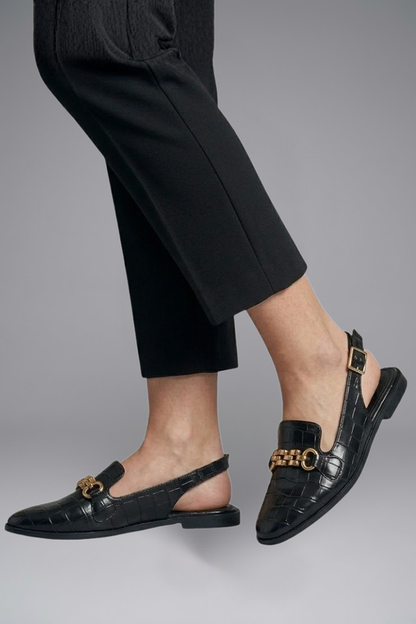 Lena | Leather Slingback Flats with Metal Vamp Detail