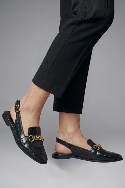Lena | Leather Slingback Flats with Metal Vamp Detail