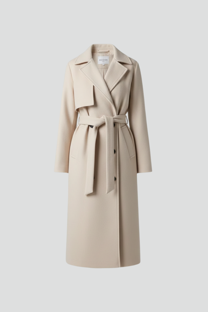 Isla | Elegant Double-Breasted Long Coat with Belt